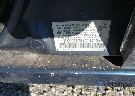 2000 Honda Accord 2.3 Ex из США, поврежденный, VIN 1HGCG6678YA114125